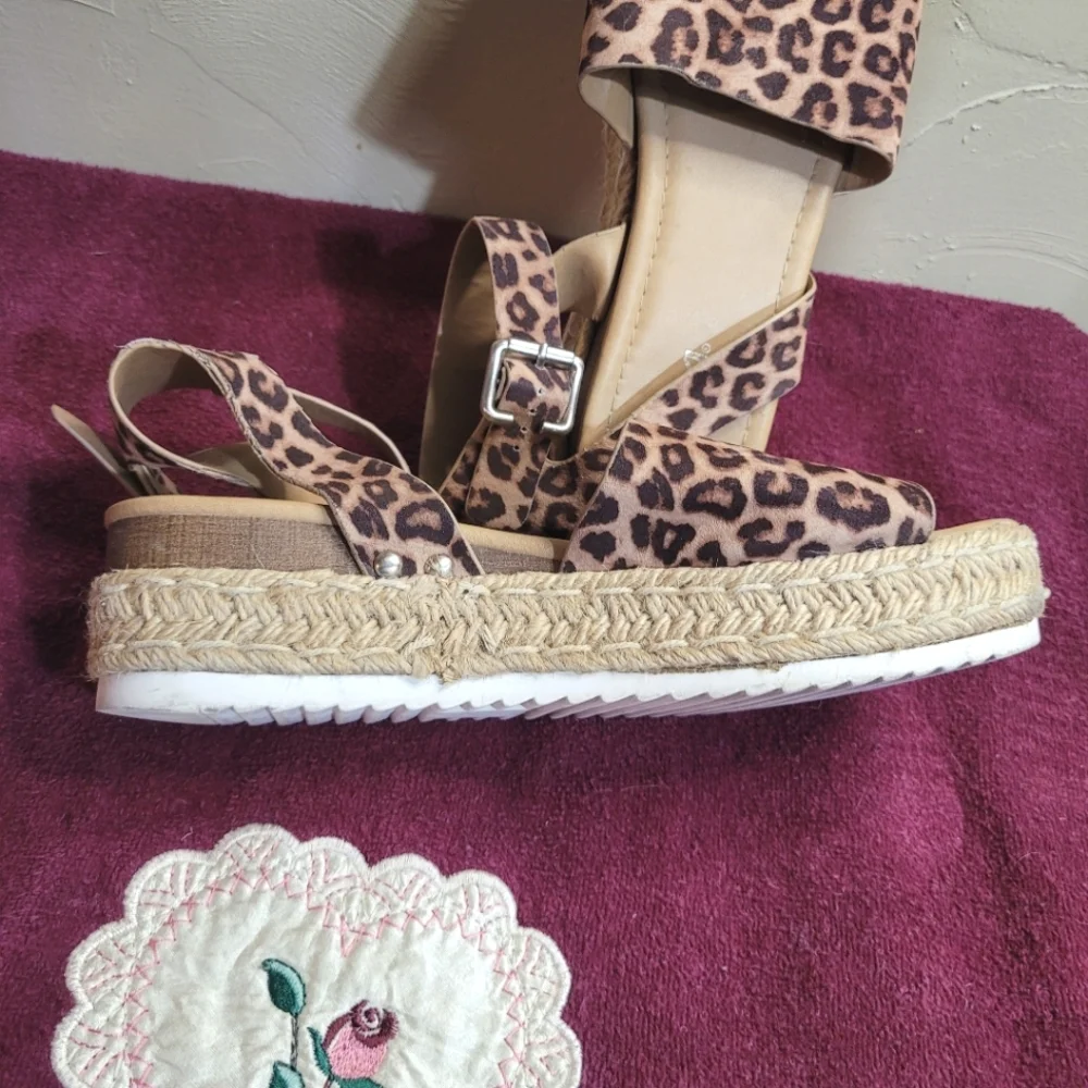 Soda Cheetah Platform Sandals with Buckle Closure, Womens Size 10